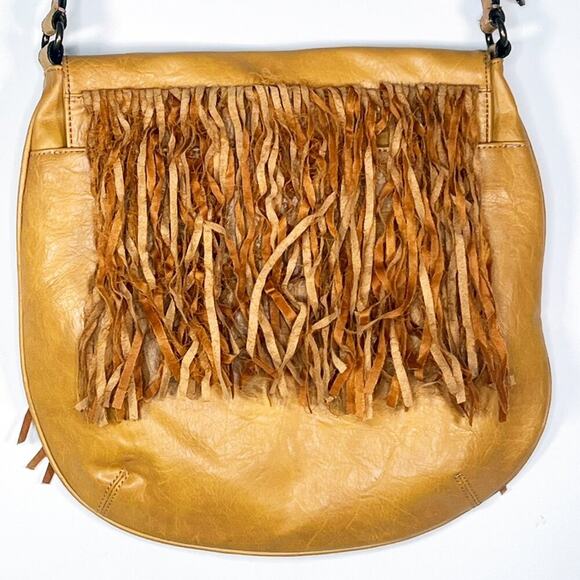 Axcess Fringe Boho Tan Vegan Leather Suede Crossbody Bag Handbag - Picture 8 of 15